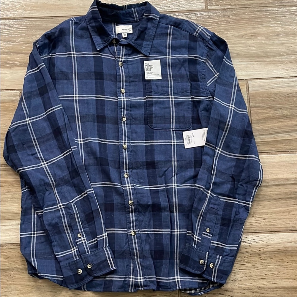 Men’s Blue Plaid Buttonup Sonoma Longsleeve Shirt nwt sz xl
